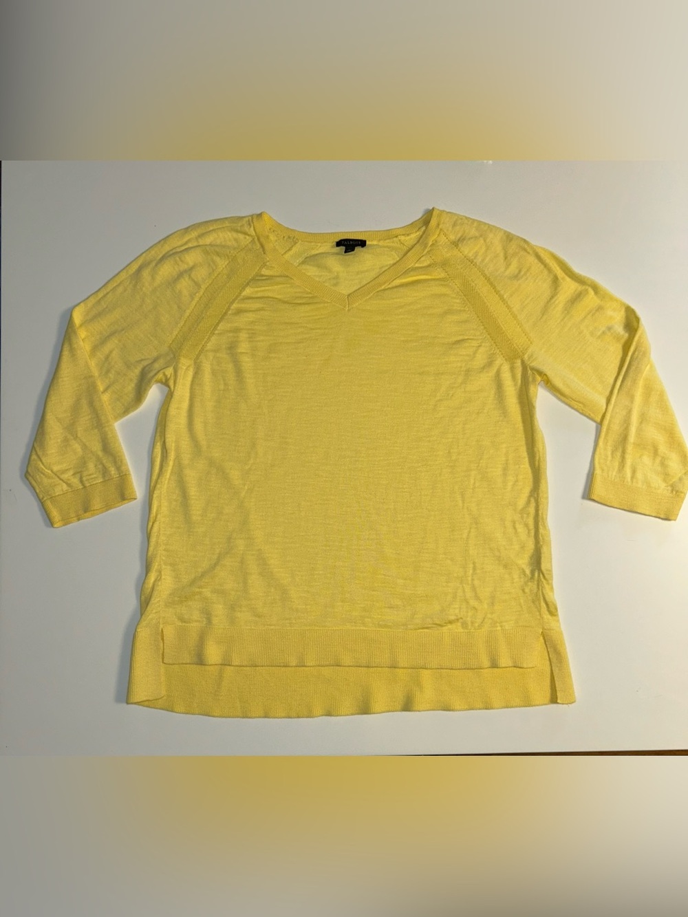 Talbots Yellow Cotton V-Neck Knit Sweater Large Capsule Quiet Luxury